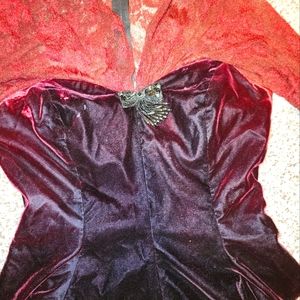 Vintage Breathless Mahoney Red Velvet Peplum Corset Dress 13/14